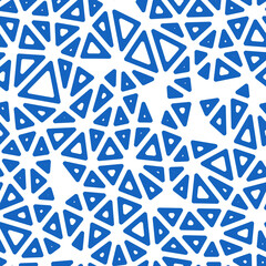 Geometric template background. Compact triangles size. Solid Color style. Rounded triangular cells outlined. Repeatable pattern. Blue Horizon Sky. Modern vector tiles. Seamless vector illustration.