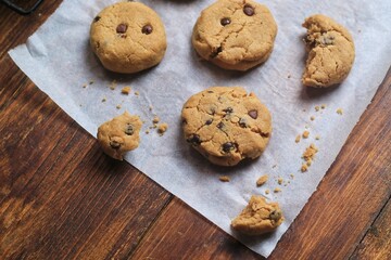 fresh baked Soft chocolate chip cookies, chocolate chip biscuits
