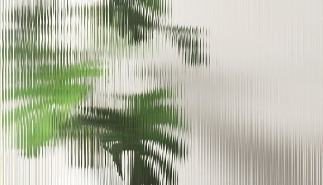 Fresh beautiful green tropical plant tree behind transparent fluted reeded glass in sunlight on white background for modern, luxury fashion, beauty, cosmetic, skincare, body care, hair care product 3D