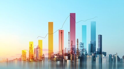 Obraz premium A city skyline with a yellow bar on the left and a red bar on the right