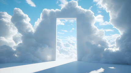 3D Illustration of a Doorway in the Clouds
