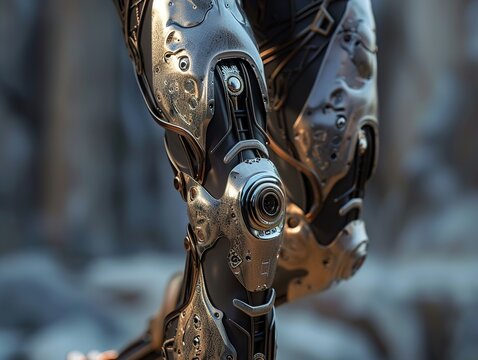 Close-up of a Futuristic Robot Leg: Exploring the Advancements in Robotics