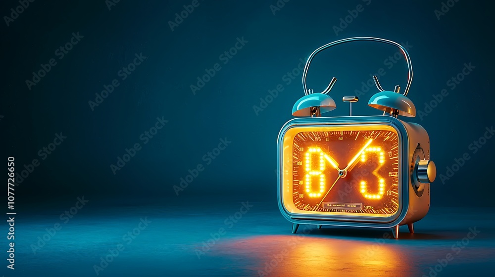 Poster a clock with the numbers 83 on it is lit up in the dark