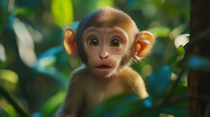 In Thailand's natural forest, an adorable monkey dwells. 