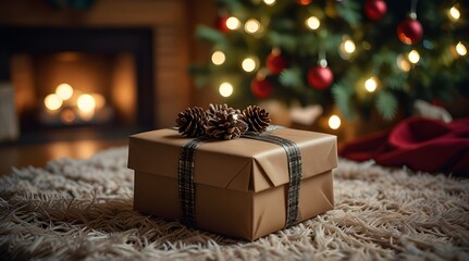 Closeup of a wrapped  Christmas gift with.generative.ai 