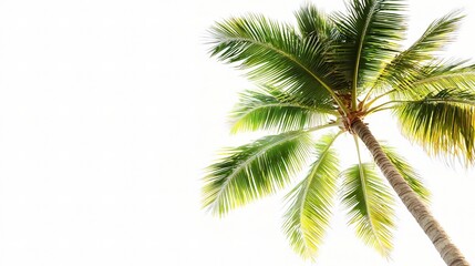 Fototapeta premium Isolated Tropical Palm Tree with Lush Green Leaves Against a Bright White Background, Perfect for Nature and Beach-Themed Designs and Projects