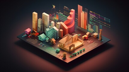 Digital Cityscape with Data Visualization