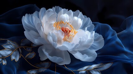traditional embroidery peony flower illustration poster background