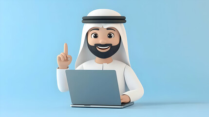 3D Illustration of a Man with a Beard Using a Laptop