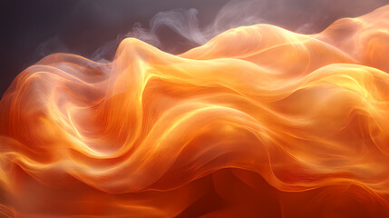 Obraz premium Fiery Orange Wavy Material with Rising Smoke, Ethereal and Mystical Atmosphere, Abstract Fire and Vapor Visual, Dynamic and Hypnotic Design Element