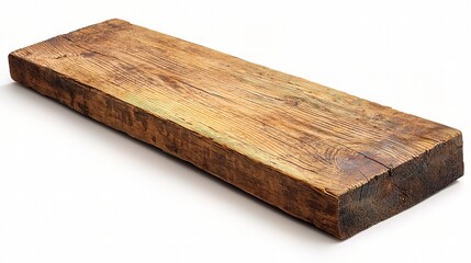 Rustic Wooden Board Isolated on White Background Ideal for Home Decor, Crafts, and Backgrounds, Showcasing Textured Surface and Natural Wood Grain