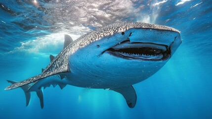 Scuba diving with a school bus-sized whale shark in the Galapagos Islands.