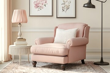 落ち着いたピンクカラーのリビングインテリア | Cozy Living Room with Soft Pink Decor