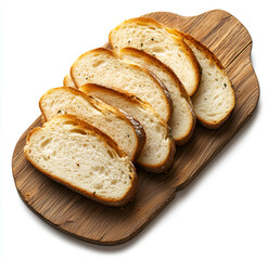 Naklejka premium Sliced white bread on a wooden board, isolated on a white background