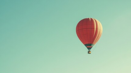 Obraz premium A single red hot air balloon floats against a blue sky, with copy space.