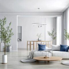 White Interior design of modern scandinavian apartment, living room