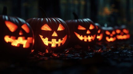 Spooky Jack-o'-Lanterns in the Forest