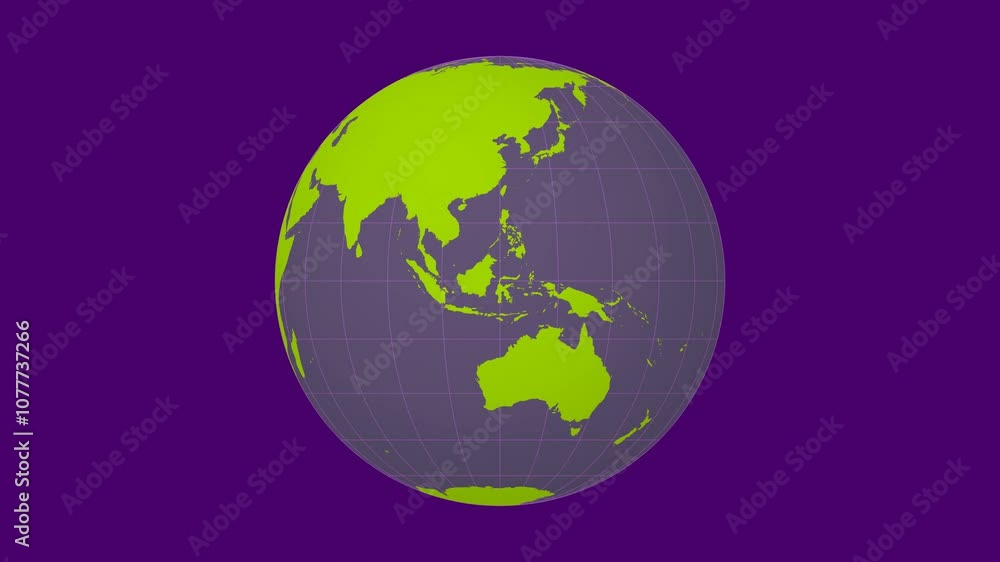 Poster rotating planet. normal sphere view. fast speed earth rotation. solid color style. world map with sp