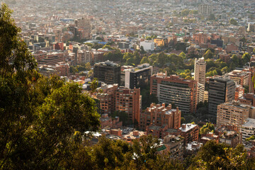 Obraz premium High angle view of Bogota city landscape at sunset, view from mountains