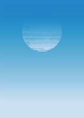 青空に浮かぶ丸い月のような筆のイラスト背景