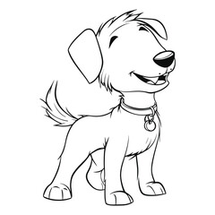 Fototapeta premium Playful Dog with Collar Looking Up - Cute Pet Outline Art