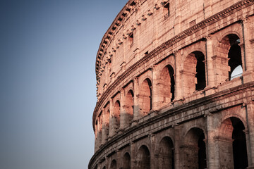 The Colosseum in Rome, an iconic ancient amphitheater, showcasing its historic architecture and...