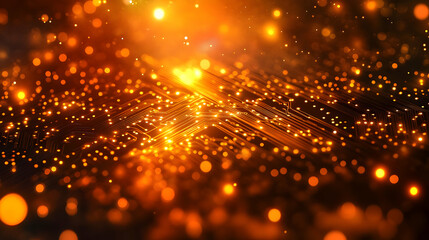 Fototapeta premium Abstract Background with Orange Bokeh and Circuit Board