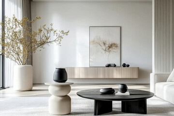 Minimalist style  interior design of modern living room with dining table