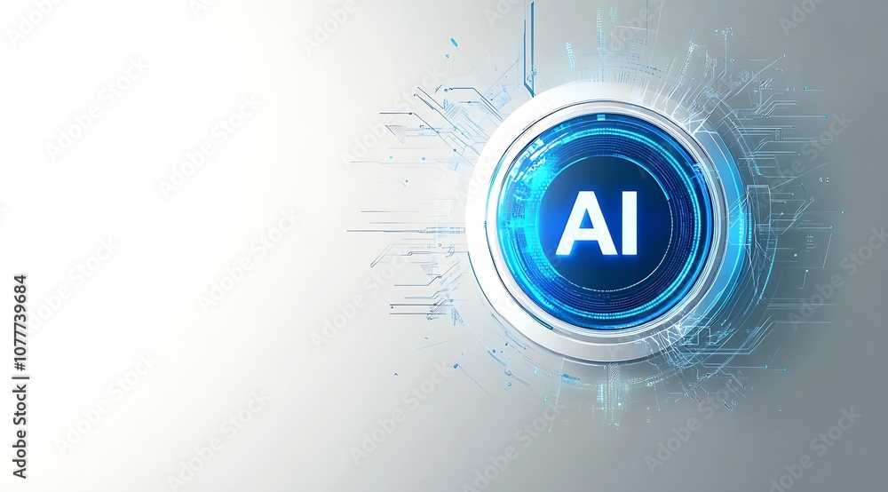 Aufkleber Futuristic circular AI technology logo with digital circuits on light background : Generative AI
