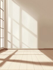 Obraz premium Serene Light Brown Wooden Floor Vector Illustration with Sunlit Soft Shadows, Clean and Simple Home Atmosphere