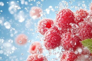 Close-Up of Fresh Vibrant Scarlet Raspberries Perfect for Food Photography, Healthy Eating, and Culinary Inspiration