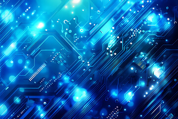 Obraz premium Futuristic vector illustration of a blue circuit board with intricate digital tech elements, perfect for advanced technology backgrounds. 