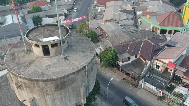 Aerial video of old water tower in Depok