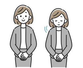 頭を下げてお辞儀をするスーツ姿のビジネスウーマン女性