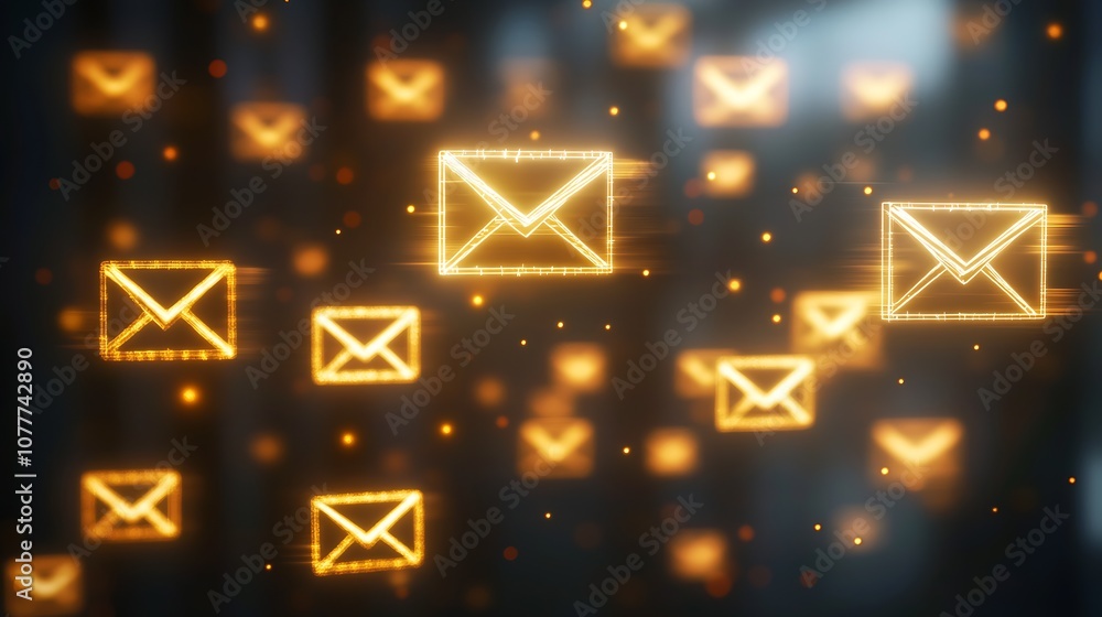 Poster dynamic email symbols floating in futuristic digital space : generative ai