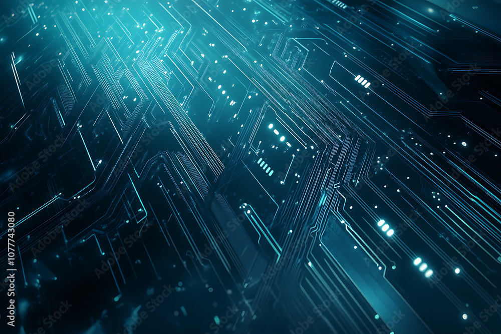 Fototapete futuristic vector illustration of a blue circuit board with intricate digital tech elements, perfect
