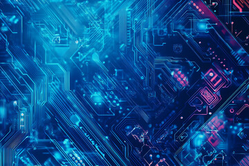 Obraz premium Futuristic vector illustration of a blue circuit board with intricate digital tech elements, perfect for advanced technology backgrounds. 
