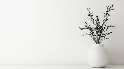 Simple elegance of greenery in white vase for contemporary minimalist interior : Generative AI