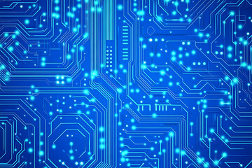 Futuristic vector illustration of a blue circuit board with intricate digital tech elements, perfect for advanced technology backgrounds.	
