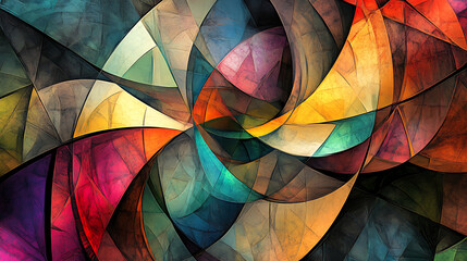 A digital rendering of abstract shapes and lines in bold colors creating a modern art background 
