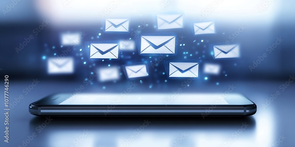 Leinwandbilder digital email notifications floating over smartphone screen : generative ai