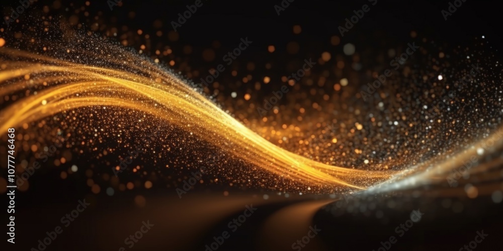 Aufkleber digital gold particles wave and light abstract background with shining floor particle stars dust. fu