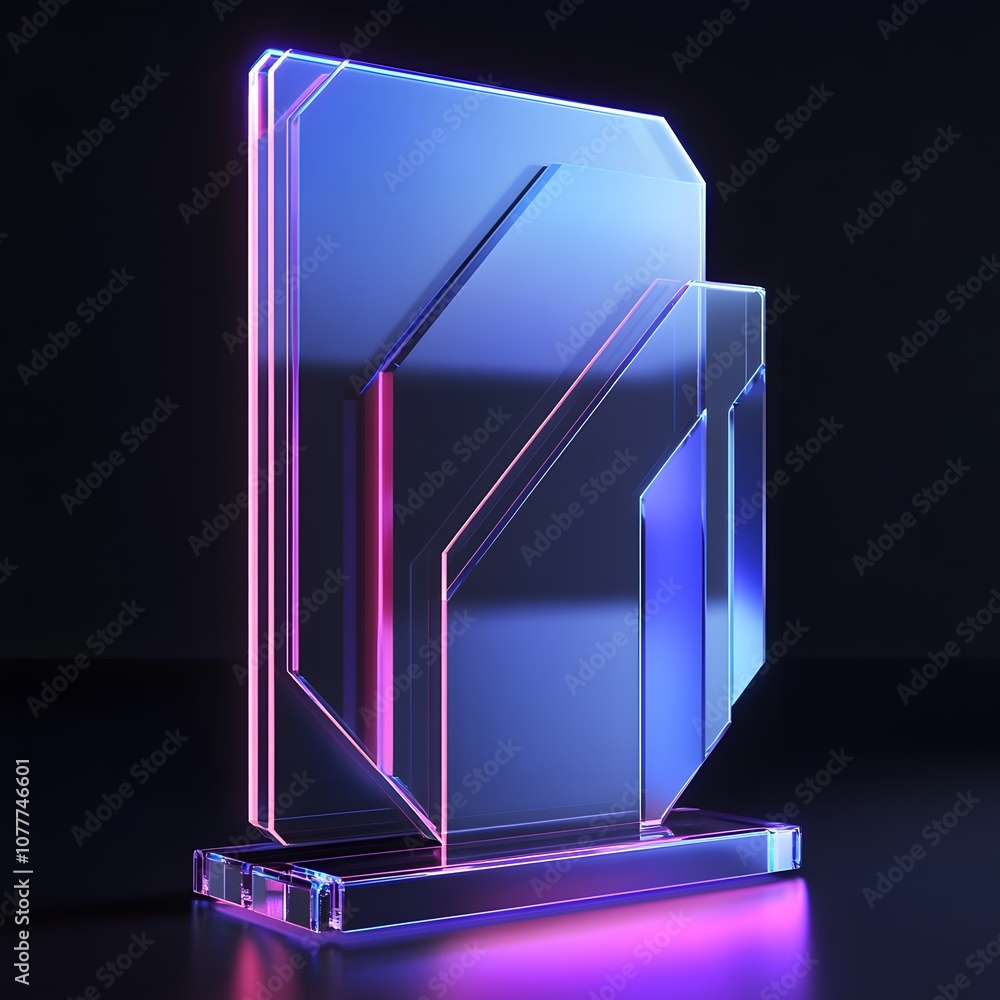 Poster 31. a polished 3d display with abstract geometric shapes, glowing edges, and ample vertical space fo