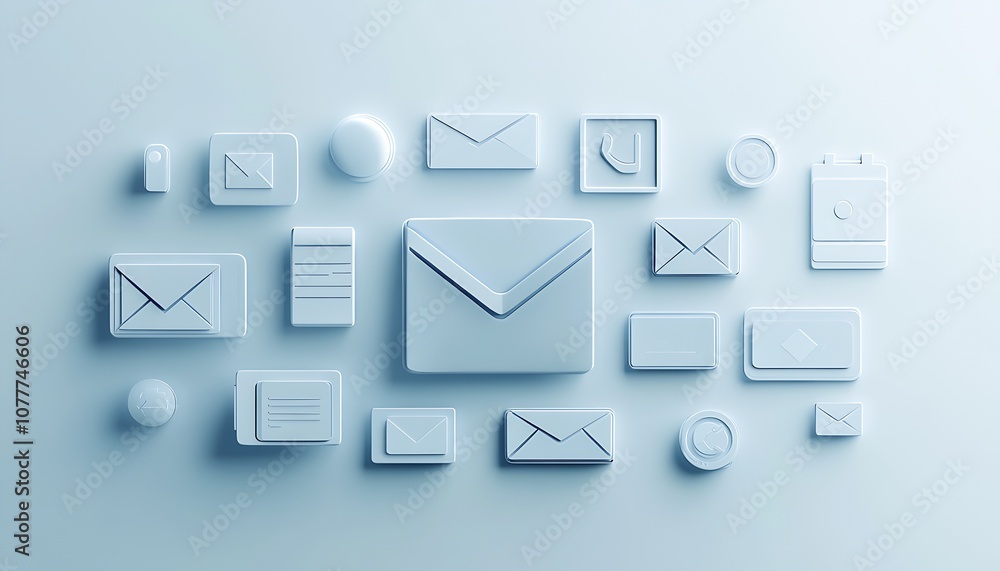 Poster Simplistic White Email and Digital Device Icons on a Minimal Background : Generative AI