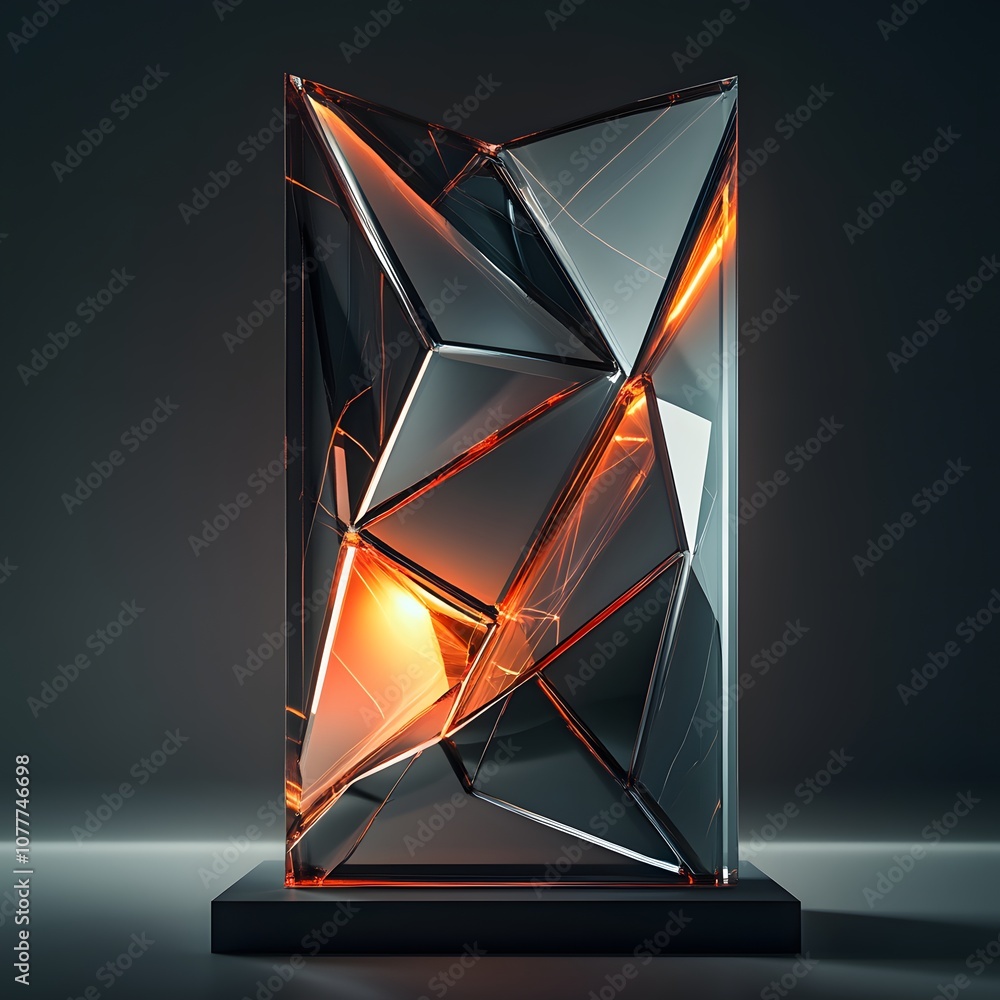 Poster 31. a polished 3d display with abstract geometric shapes, glowing edges, and ample vertical space fo