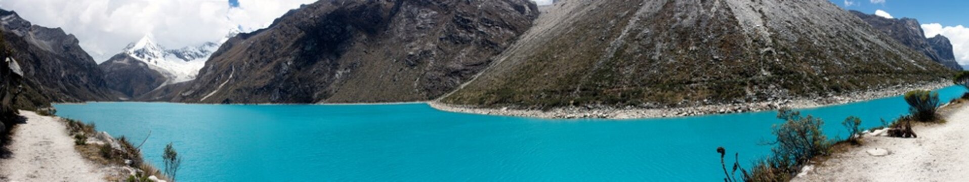 Beautiful turquoise lagoon in the Peruvian Andes called Laguna Paron