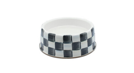Black and white checkered cat or dog water or food bowl Courtly Check Medium Pet Dish for medium to large size canine or feline,  isolated on white background