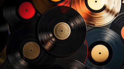 A Nostalgic Collection of Unmarked Vinyl Records Fanning Out From a Special Edition Black and Gold Album