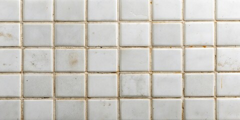 Dirty grouting between white tiles on high angle view