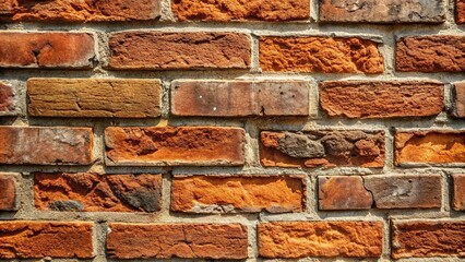 Fototapeta premium Close-up of rough-hewn brick with visible mortar joints and a rugged texture, stonework, brick texture